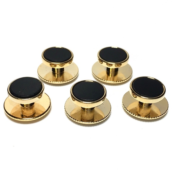 5 Gold and Onyx Tuxedo Shirt Studs with Screw Back - Picture 1 of 1